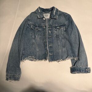 Zara Distressed Cropped Denim Jacket - Blue